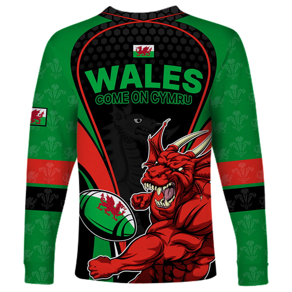 Wales Rugby Long Sleeve Shirt World Cup 2023 Dragon Mascot Come On Cymru - Wonder Print Shop