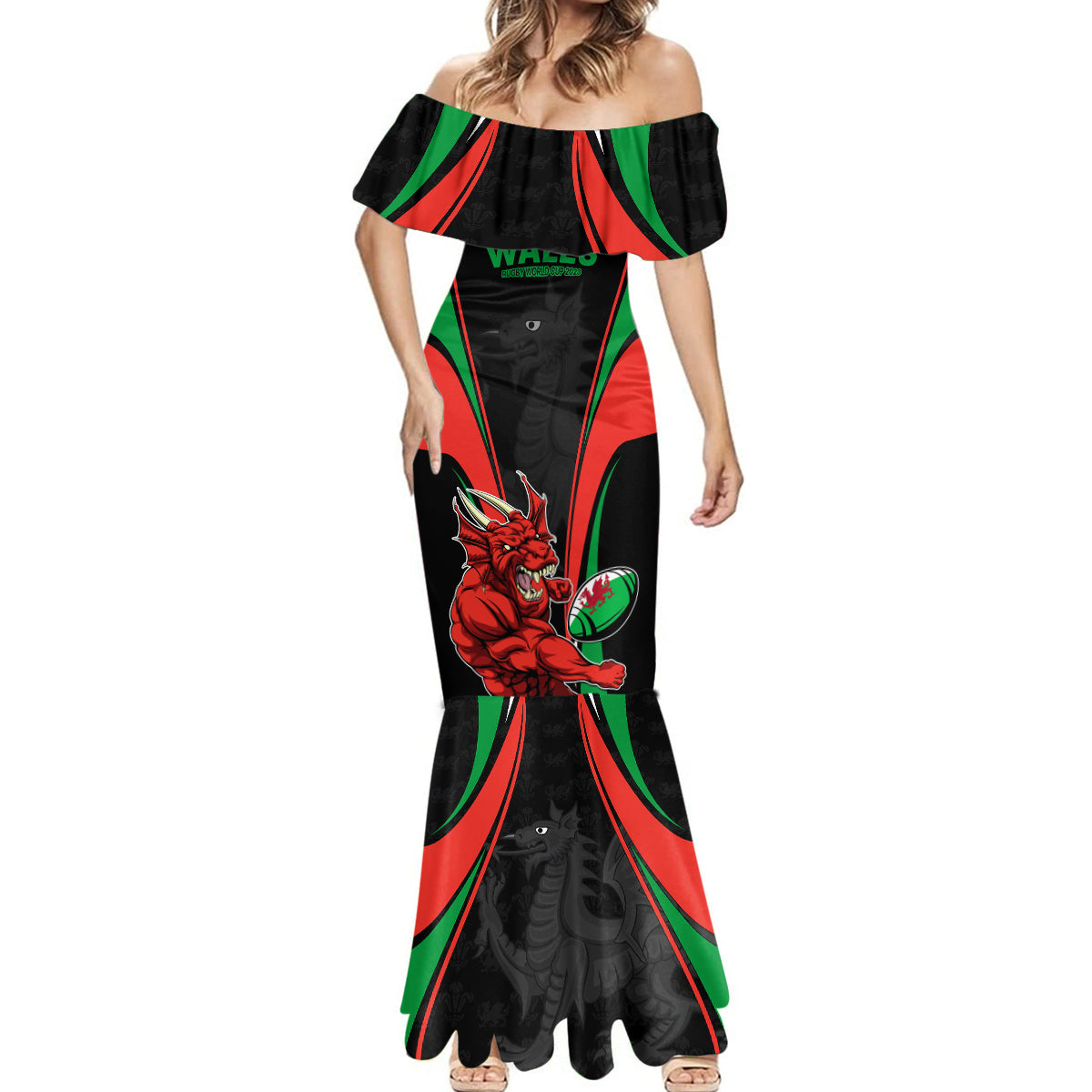 Wales Rugby Mermaid Dress World Cup 2023 Dragon Mascot Come On Cymru - Wonder Print Shop