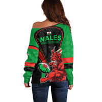 Wales Rugby Off Shoulder Sweater World Cup 2023 Dragon Mascot Come On Cymru - Wonder Print Shop