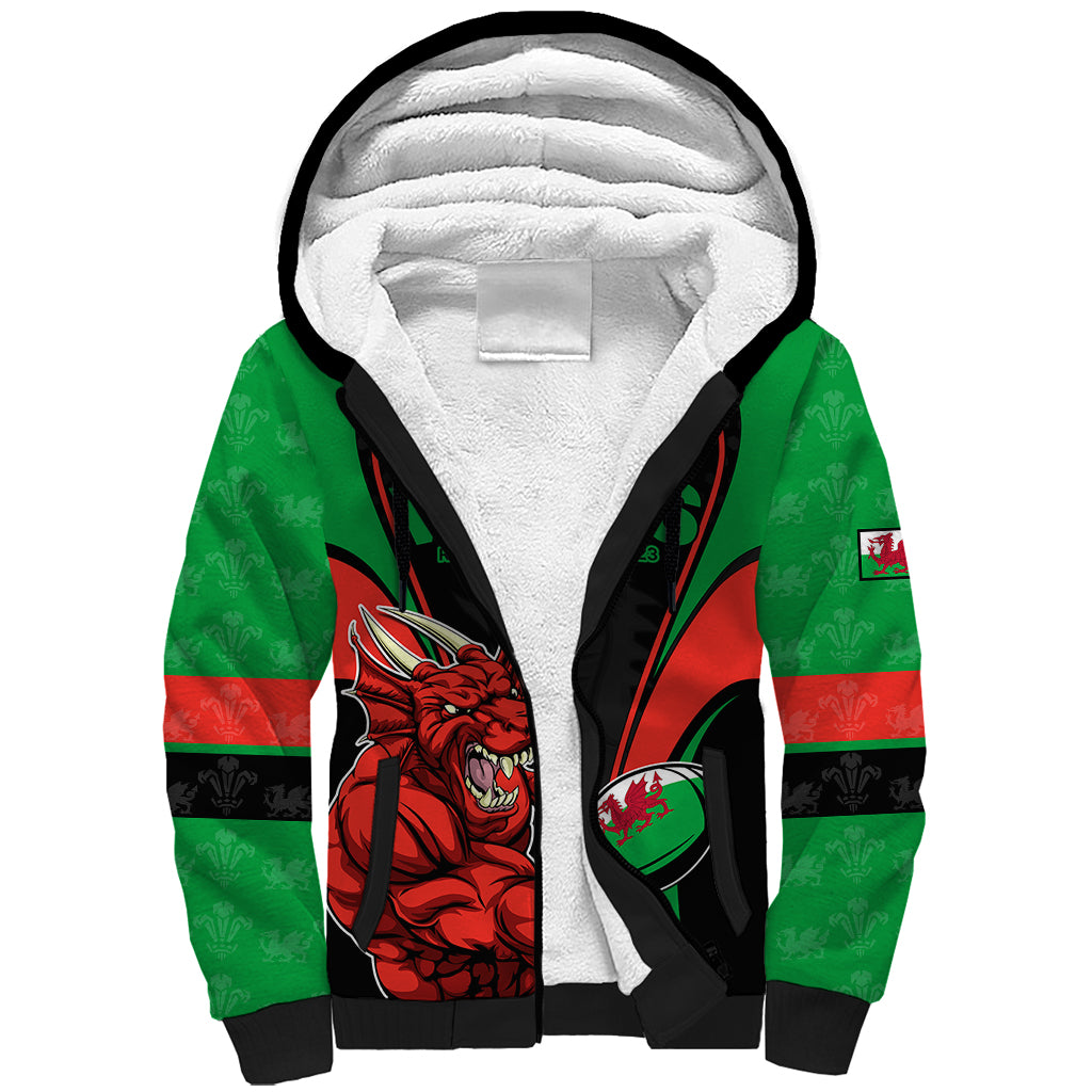 Wales Rugby Sherpa Hoodie World Cup 2023 Dragon Mascot Come On Cymru - Wonder Print Shop