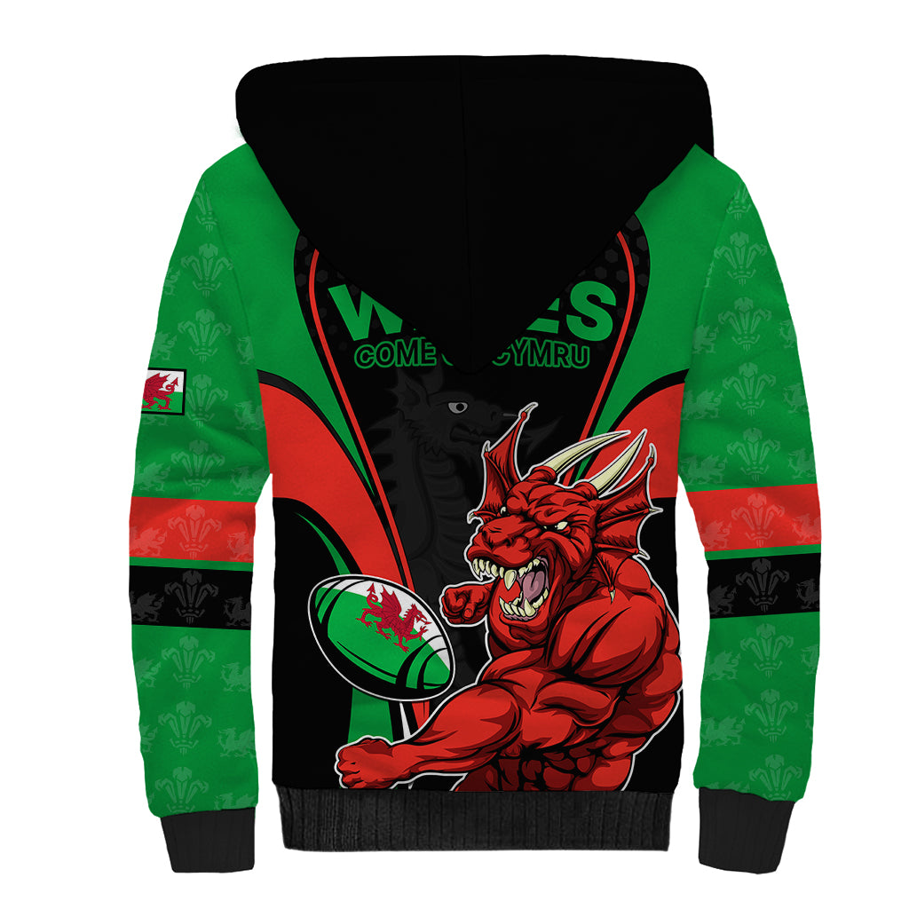 Wales Rugby Sherpa Hoodie World Cup 2023 Dragon Mascot Come On Cymru - Wonder Print Shop