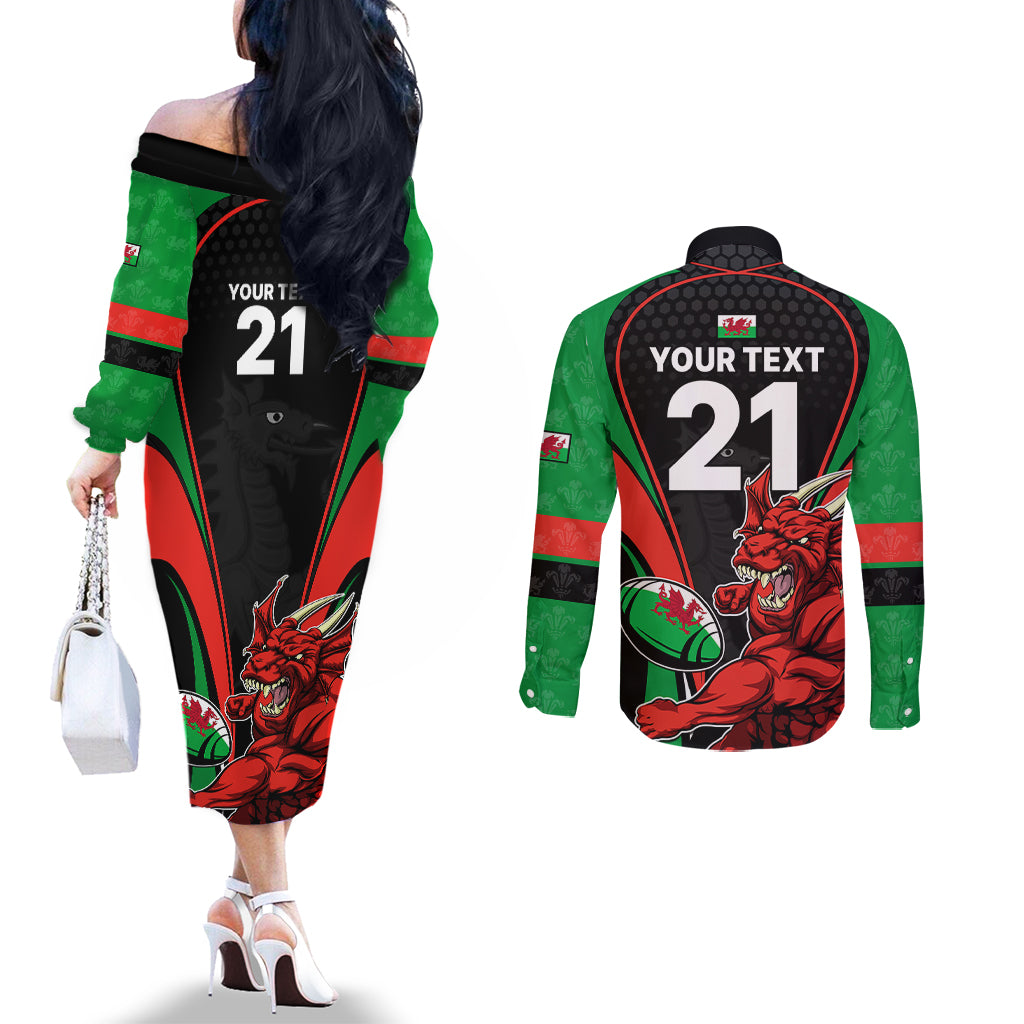 custom-wales-rugby-couples-matching-off-the-shoulder-long-sleeve-dress-and-long-sleeve-button-shirts-world-cup-2023-dragon-mascot-come-on-cymru