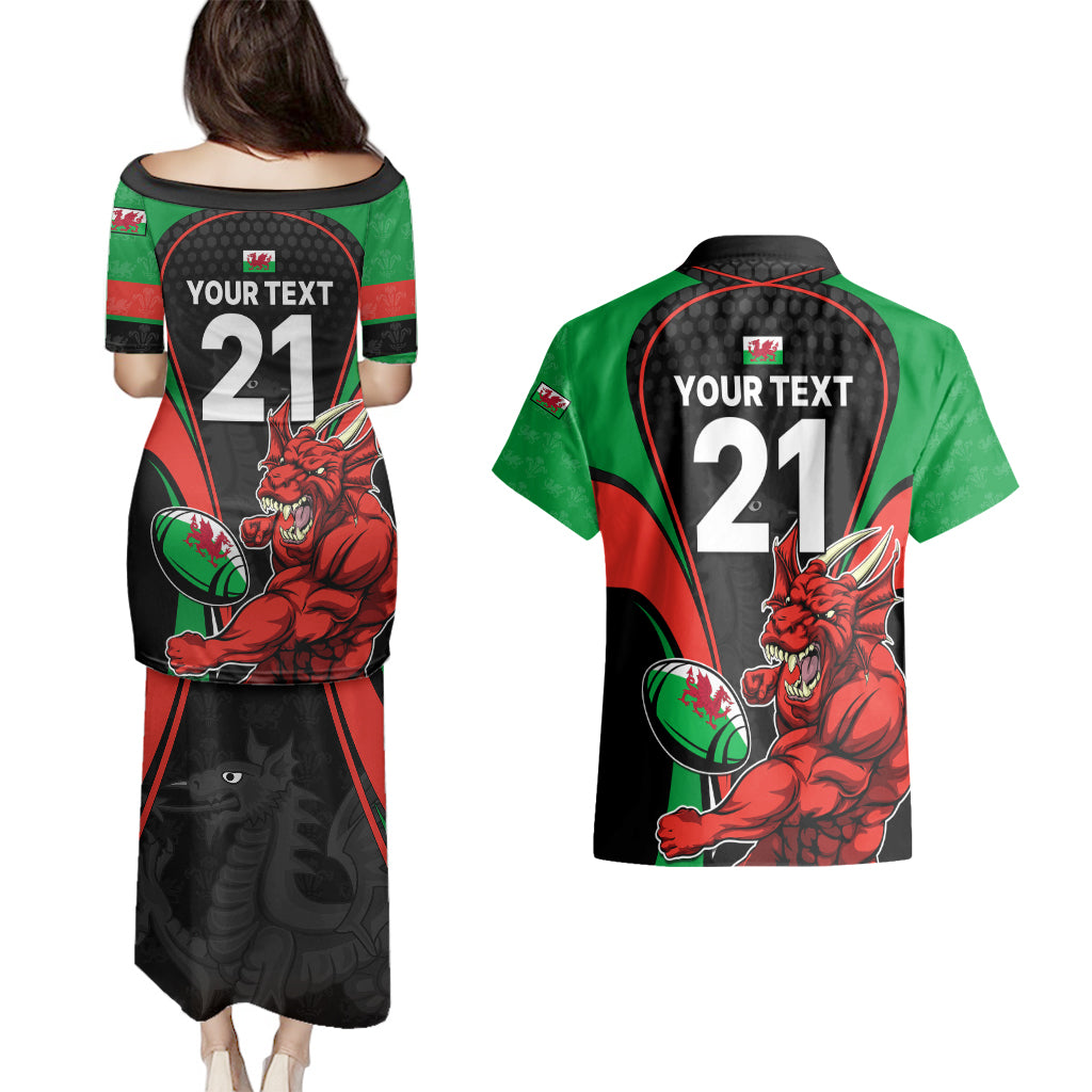 Custom Wales Rugby Couples Matching Puletasi Dress and Hawaiian Shirt World Cup 2023 Dragon Mascot Come On Cymru LT9 - Wonder Print Shop