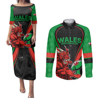 Custom Wales Rugby Couples Matching Puletasi Dress and Long Sleeve Button Shirts World Cup 2023 Dragon Mascot Come On Cymru LT9 - Wonder Print Shop