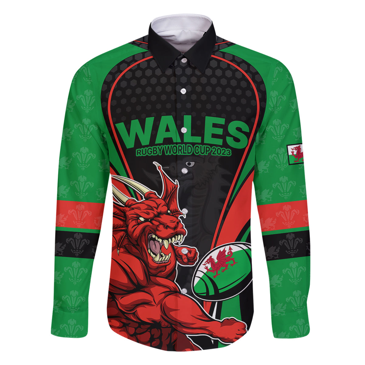 Custom Wales Rugby Family Matching Long Sleeve Bodycon Dress and Hawaiian Shirt World Cup 2023 Dragon Mascot Come On Cymru LT9 - Wonder Print Shop