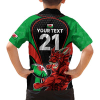 Custom Wales Rugby Family Matching Off Shoulder Long Sleeve Dress and Hawaiian Shirt World Cup 2023 Dragon Mascot Come On Cymru - Wonder Print Shop