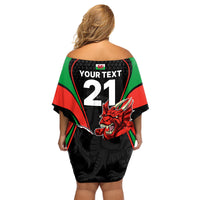 Custom Wales Rugby Family Matching Off Shoulder Short Dress and Hawaiian Shirt World Cup 2023 Dragon Mascot Come On Cymru LT9 - Wonder Print Shop