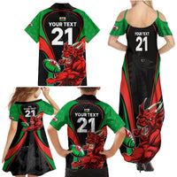 Custom Wales Rugby Family Matching Summer Maxi Dress and Hawaiian Shirt World Cup 2023 Dragon Mascot Come On Cymru - Wonder Print Shop