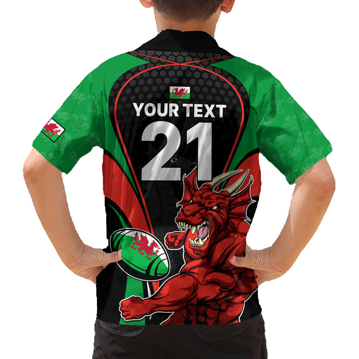 Custom Wales Rugby Kid Hawaiian Shirt World Cup 2023 Dragon Mascot Come On Cymru - Wonder Print Shop