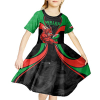 Custom Wales Rugby Kid Short Sleeve Dress World Cup 2023 Dragon Mascot Come On Cymru - Wonder Print Shop