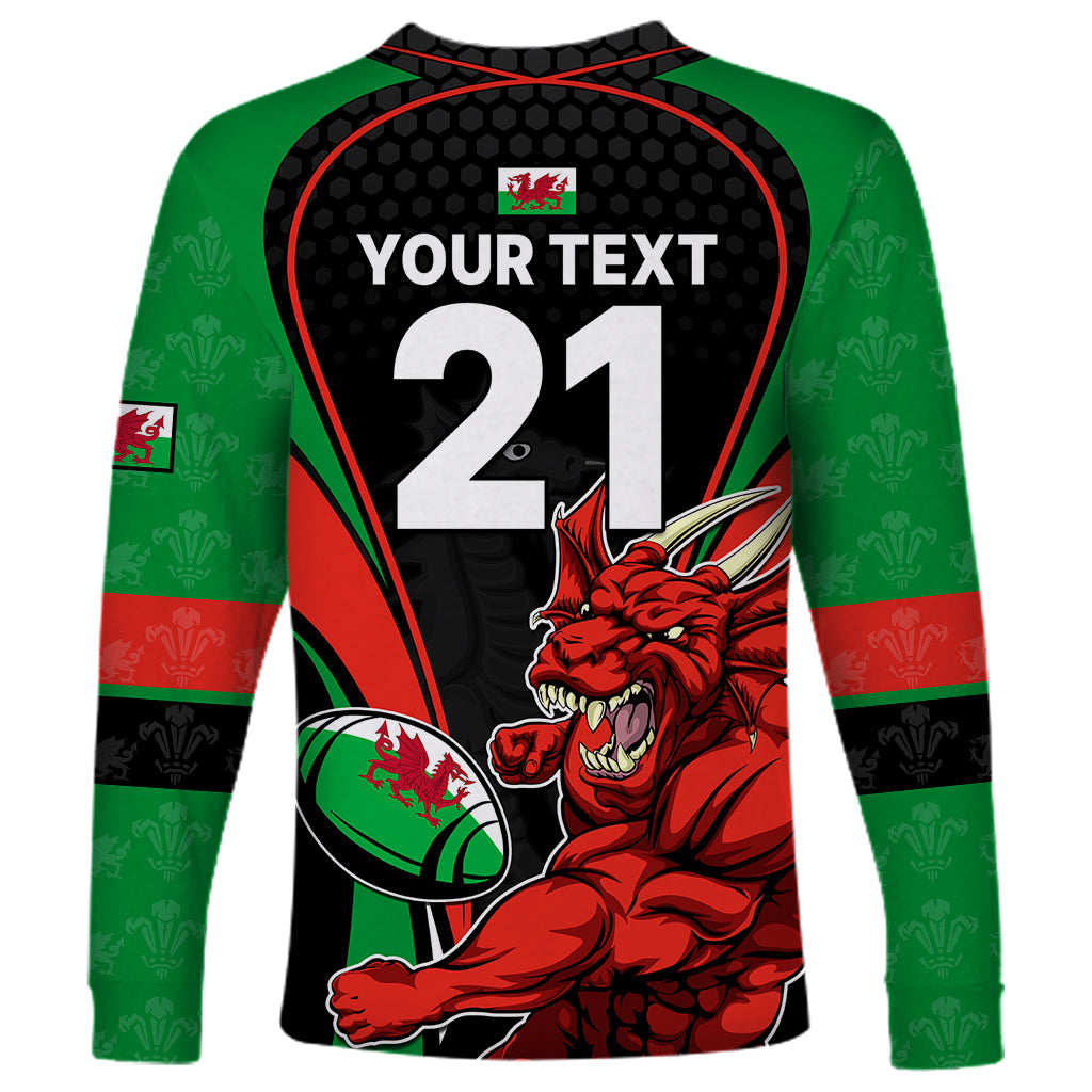 Custom Wales Rugby Long Sleeve Shirt World Cup 2023 Dragon Mascot Come On Cymru - Wonder Print Shop
