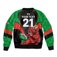 Custom Wales Rugby Sleeve Zip Bomber Jacket World Cup 2023 Dragon Mascot Come On Cymru - Wonder Print Shop