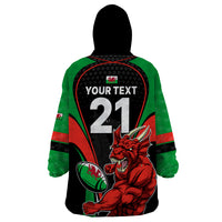 Custom Wales Rugby Wearable Blanket Hoodie World Cup 2023 Dragon Mascot Come On Cymru - Wonder Print Shop
