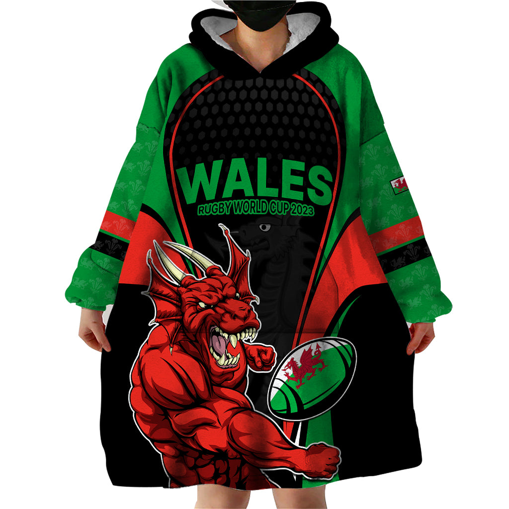 Custom Wales Rugby Wearable Blanket Hoodie World Cup 2023 Dragon Mascot Come On Cymru - Wonder Print Shop