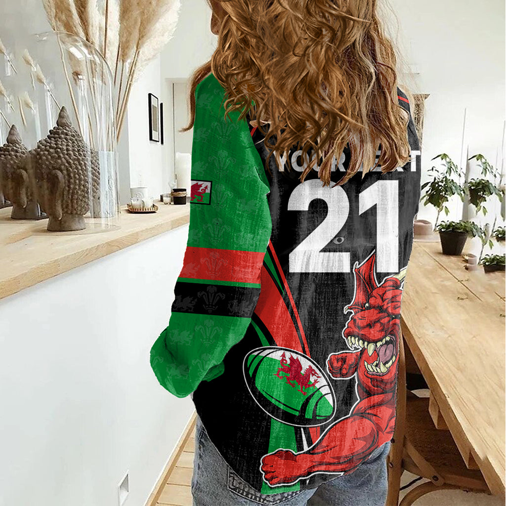 Custom Wales Rugby Women Casual Shirt World Cup 2023 Dragon Mascot Come On Cymru - Wonder Print Shop