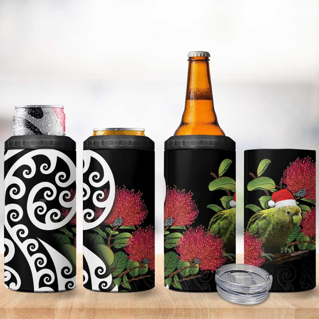 New Zealand Kakapo Christmas 4 in 1 Can Cooler Tumbler Meri Kirihimete Pohutukawa Flowers LT9 - Wonder Print Shop