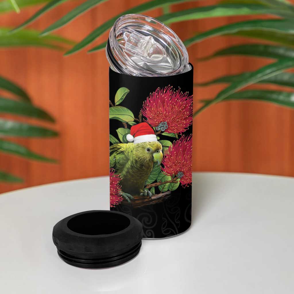 New Zealand Kakapo Christmas 4 in 1 Can Cooler Tumbler Meri Kirihimete Pohutukawa Flowers LT9 - Wonder Print Shop