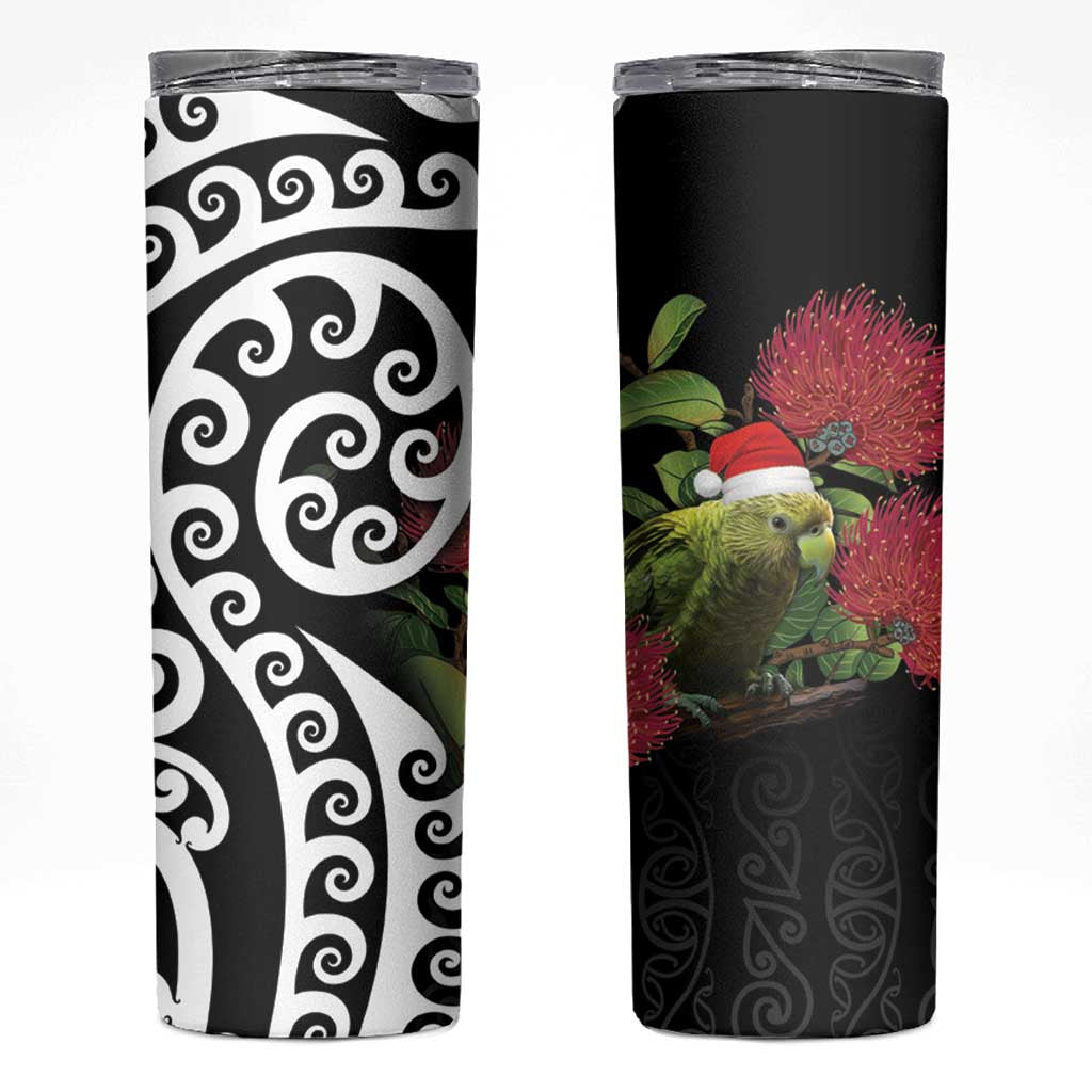New Zealand Kakapo Christmas Skinny Tumbler Meri Kirihimete Pohutukawa Flowers - Wonder Print Shop