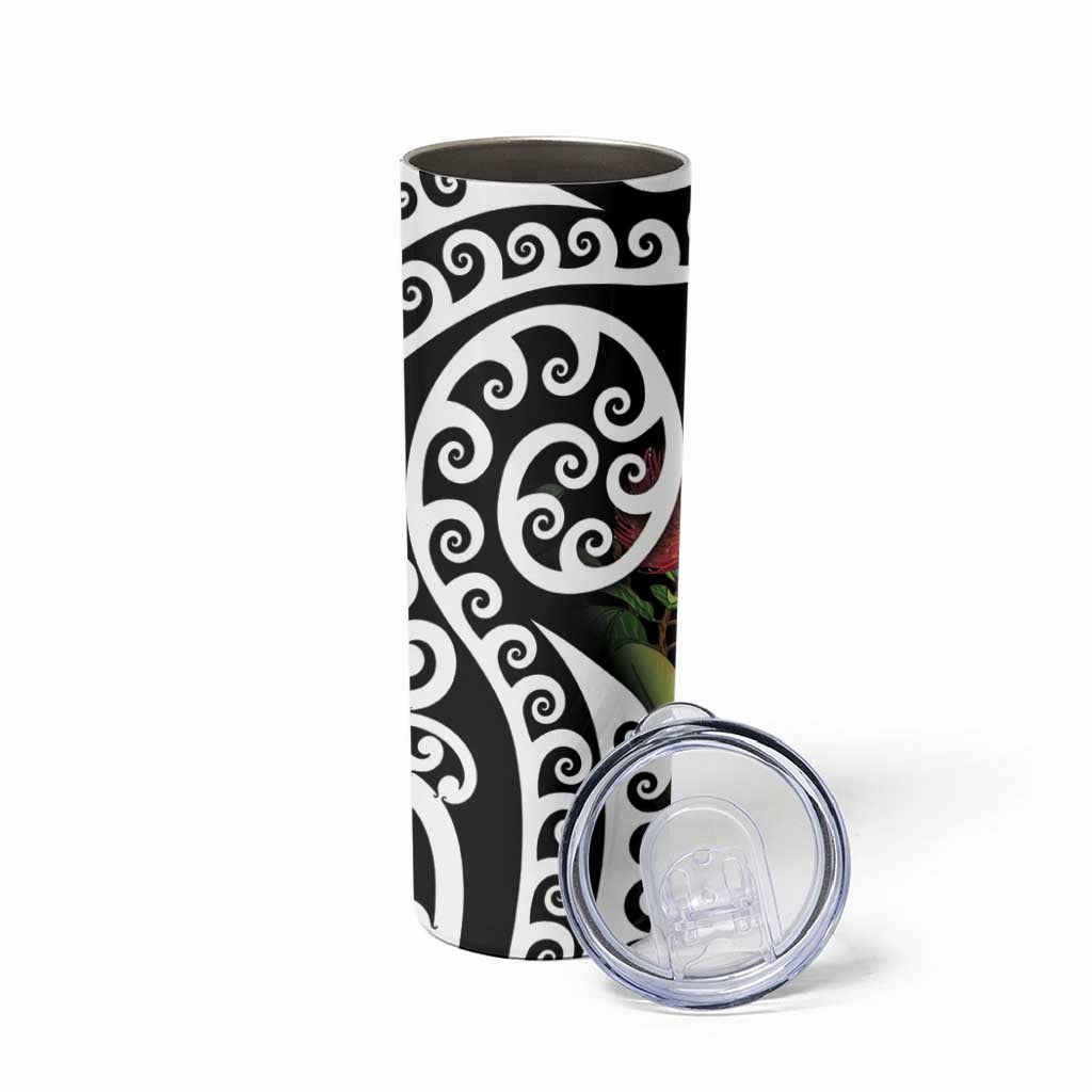 New Zealand Kakapo Christmas Skinny Tumbler Meri Kirihimete Pohutukawa Flowers - Wonder Print Shop