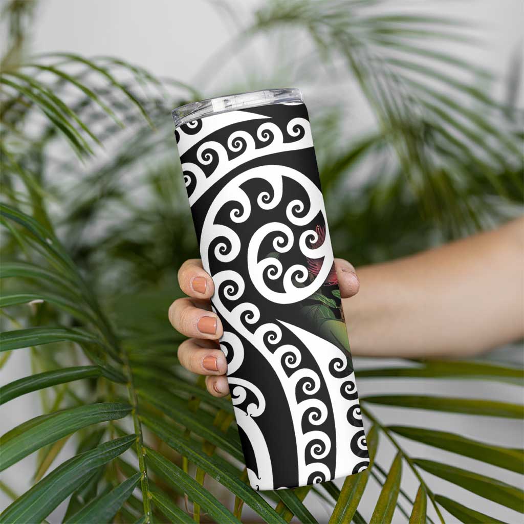 New Zealand Kakapo Christmas Skinny Tumbler Meri Kirihimete Pohutukawa Flowers - Wonder Print Shop