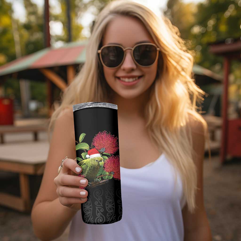 New Zealand Kakapo Christmas Skinny Tumbler Meri Kirihimete Pohutukawa Flowers - Wonder Print Shop