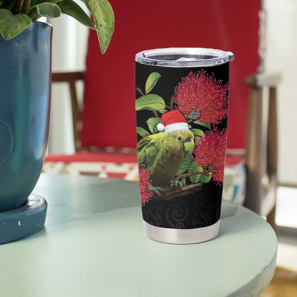 New Zealand Kakapo Christmas Tumbler Cup Meri Kirihimete Pohutukawa Flowers - Wonder Print Shop