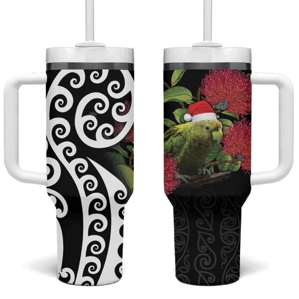 New Zealand Kakapo Christmas Tumbler With Handle Meri Kirihimete Pohutukawa Flowers - Wonder Print Shop