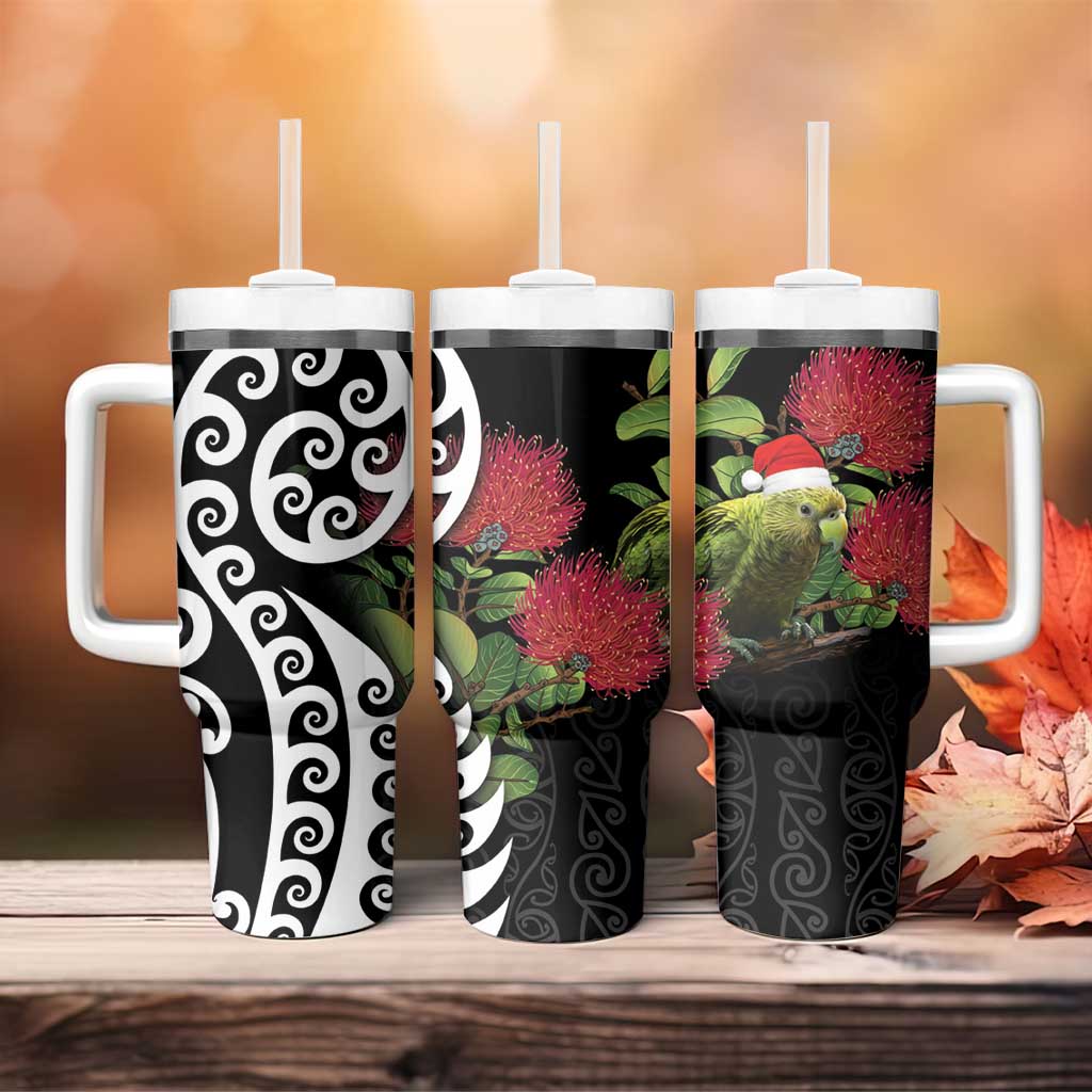 New Zealand Kakapo Christmas Tumbler With Handle Meri Kirihimete Pohutukawa Flowers - Wonder Print Shop