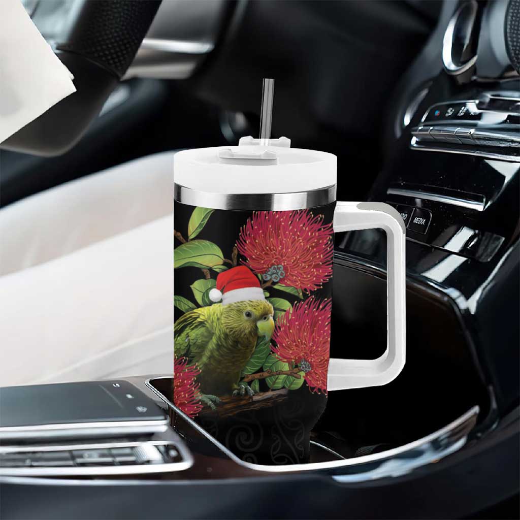 New Zealand Kakapo Christmas Tumbler With Handle Meri Kirihimete Pohutukawa Flowers - Wonder Print Shop