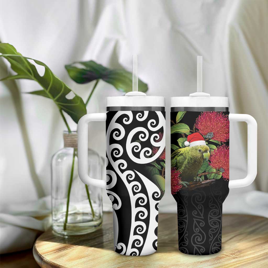 New Zealand Kakapo Christmas Tumbler With Handle Meri Kirihimete Pohutukawa Flowers - Wonder Print Shop