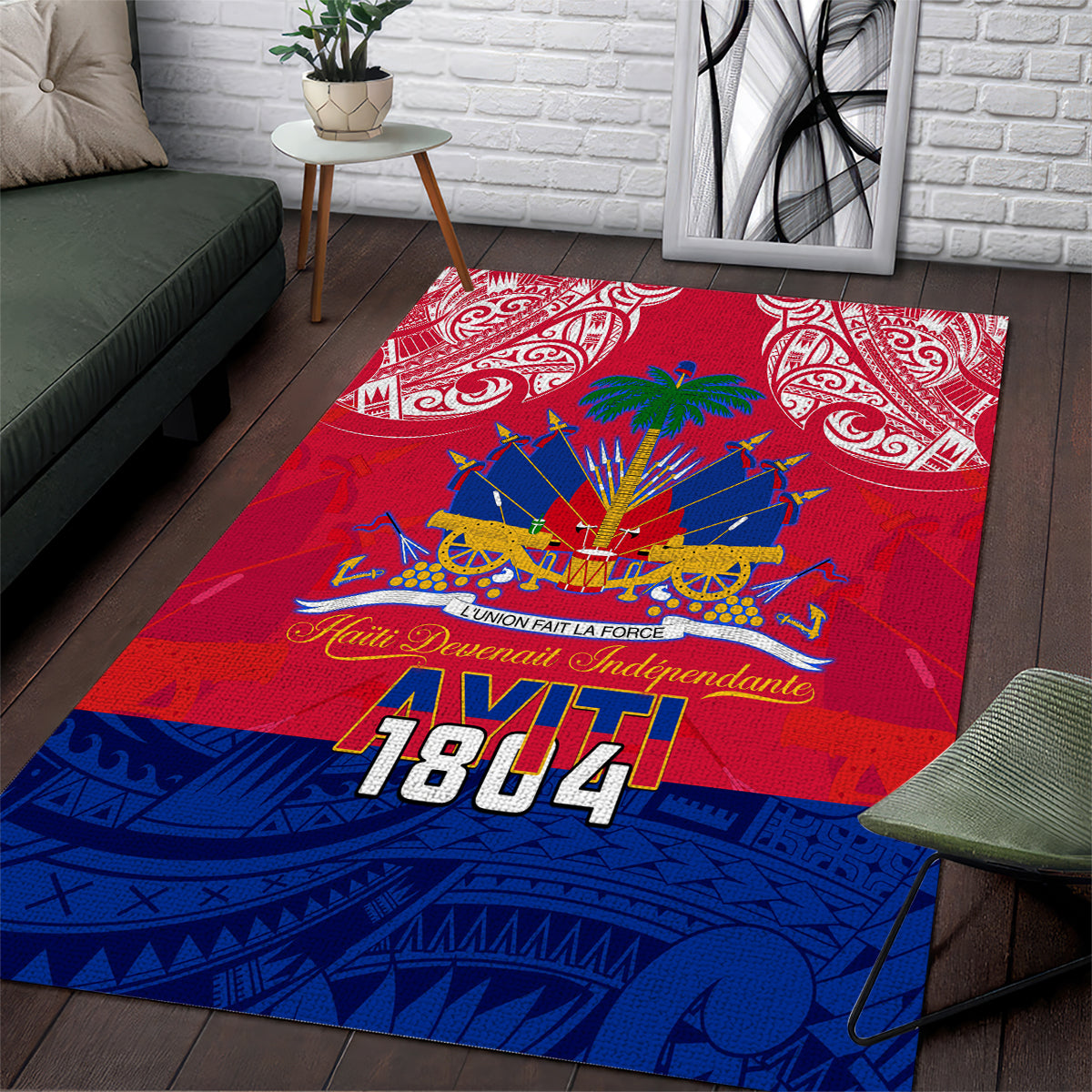 Haiti Independence Day Area Rug Libete Egalite Fratenite Ayiti 1804 With Polynesian Pattern LT9 - Wonder Print Shop