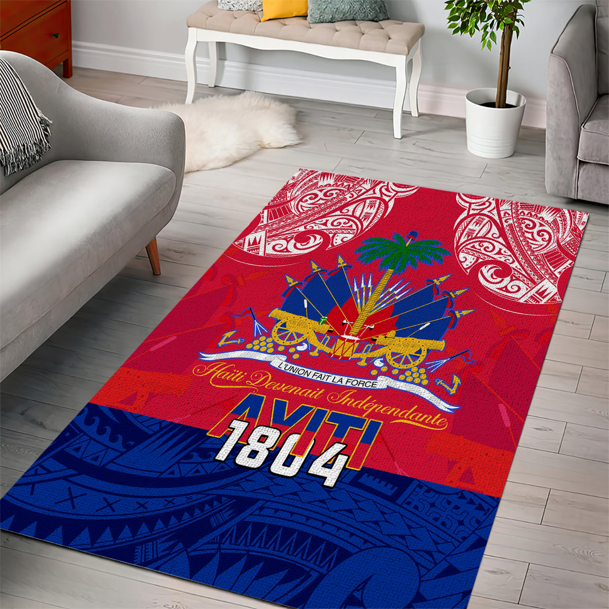 Haiti Independence Day Area Rug Libete Egalite Fratenite Ayiti 1804 With Polynesian Pattern LT9 - Wonder Print Shop