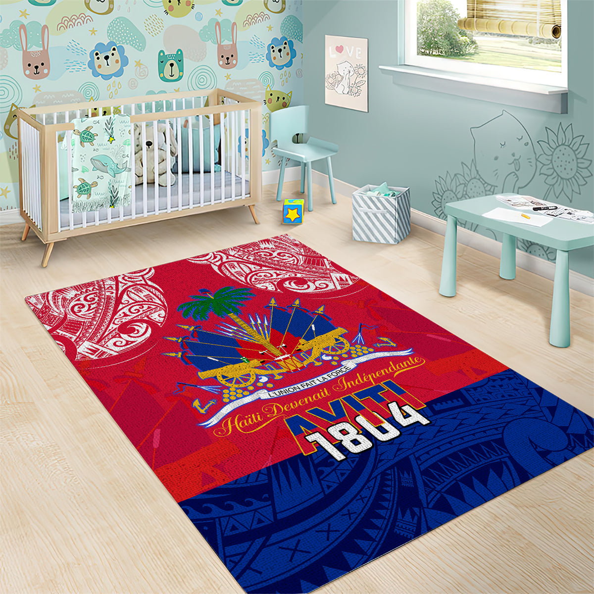 Haiti Independence Day Area Rug Libete Egalite Fratenite Ayiti 1804 With Polynesian Pattern LT9 - Wonder Print Shop