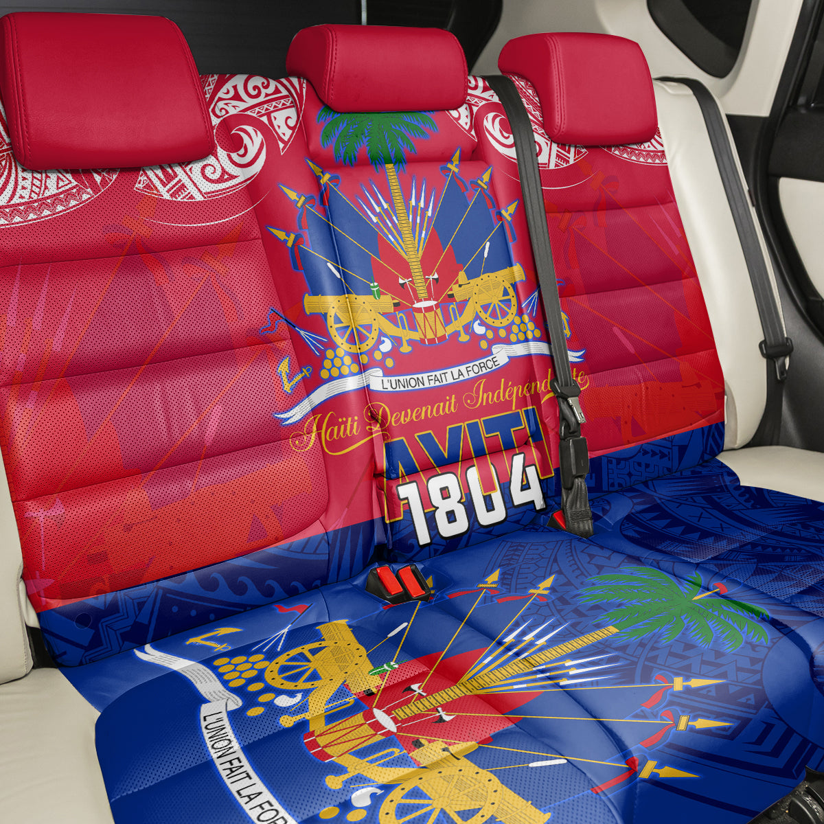 Haiti Independence Day Back Car Seat Cover Libete Egalite Fratenite Ayiti 1804 With Polynesian Pattern LT9 - Wonder Print Shop