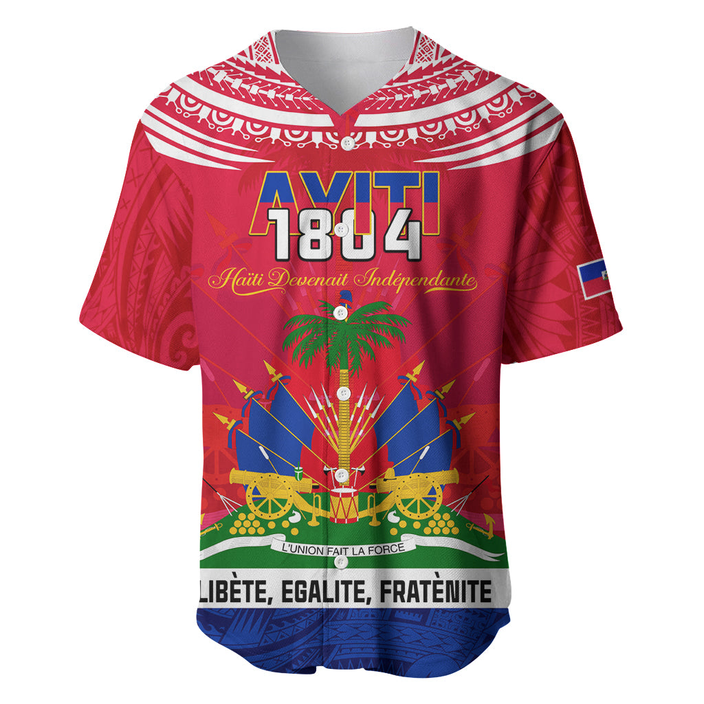 Haiti Independence Day Baseball Jersey Libete Egalite Fratenite Ayiti 1804 With Polynesian Pattern LT9 - Wonder Print Shop