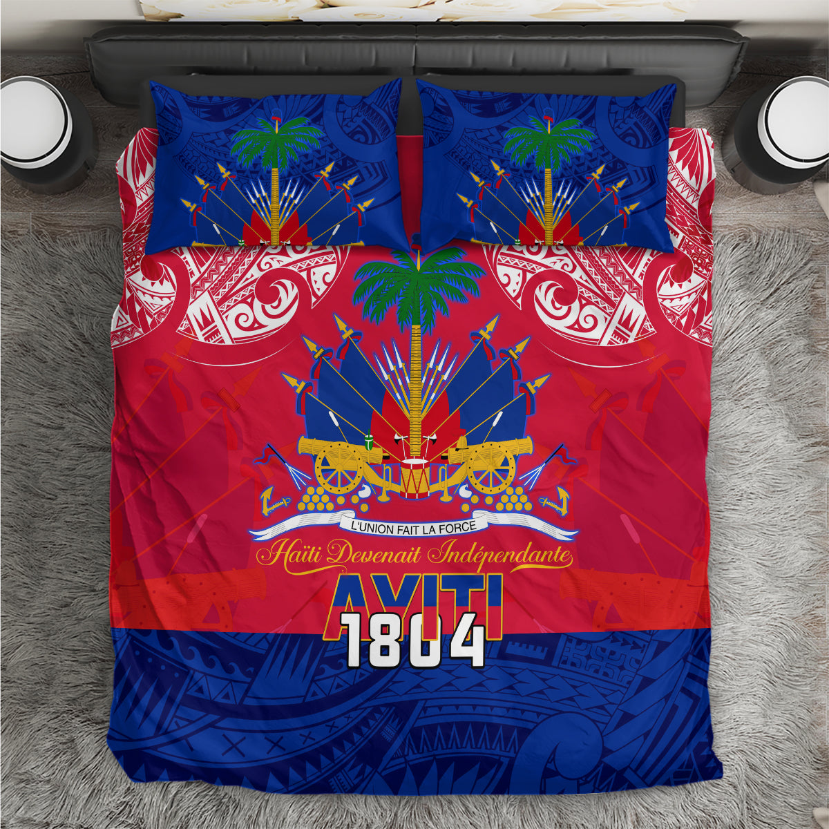 Haiti Independence Day Bedding Set Libete Egalite Fratenite Ayiti 1804 With Polynesian Pattern LT9 - Wonder Print Shop