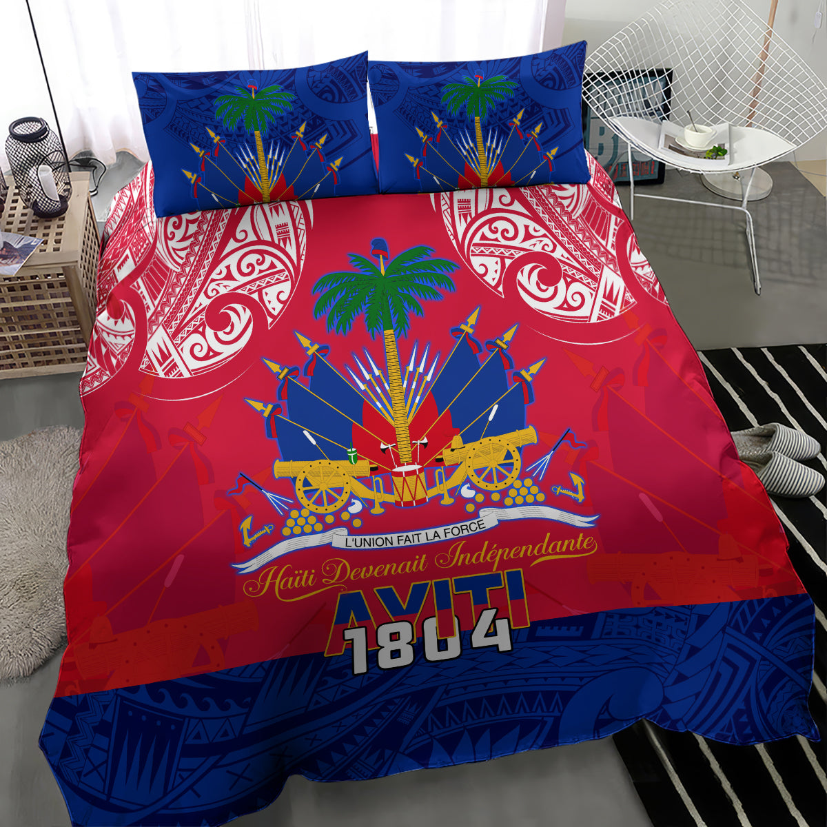 Haiti Independence Day Bedding Set Libete Egalite Fratenite Ayiti 1804 With Polynesian Pattern LT9 - Wonder Print Shop