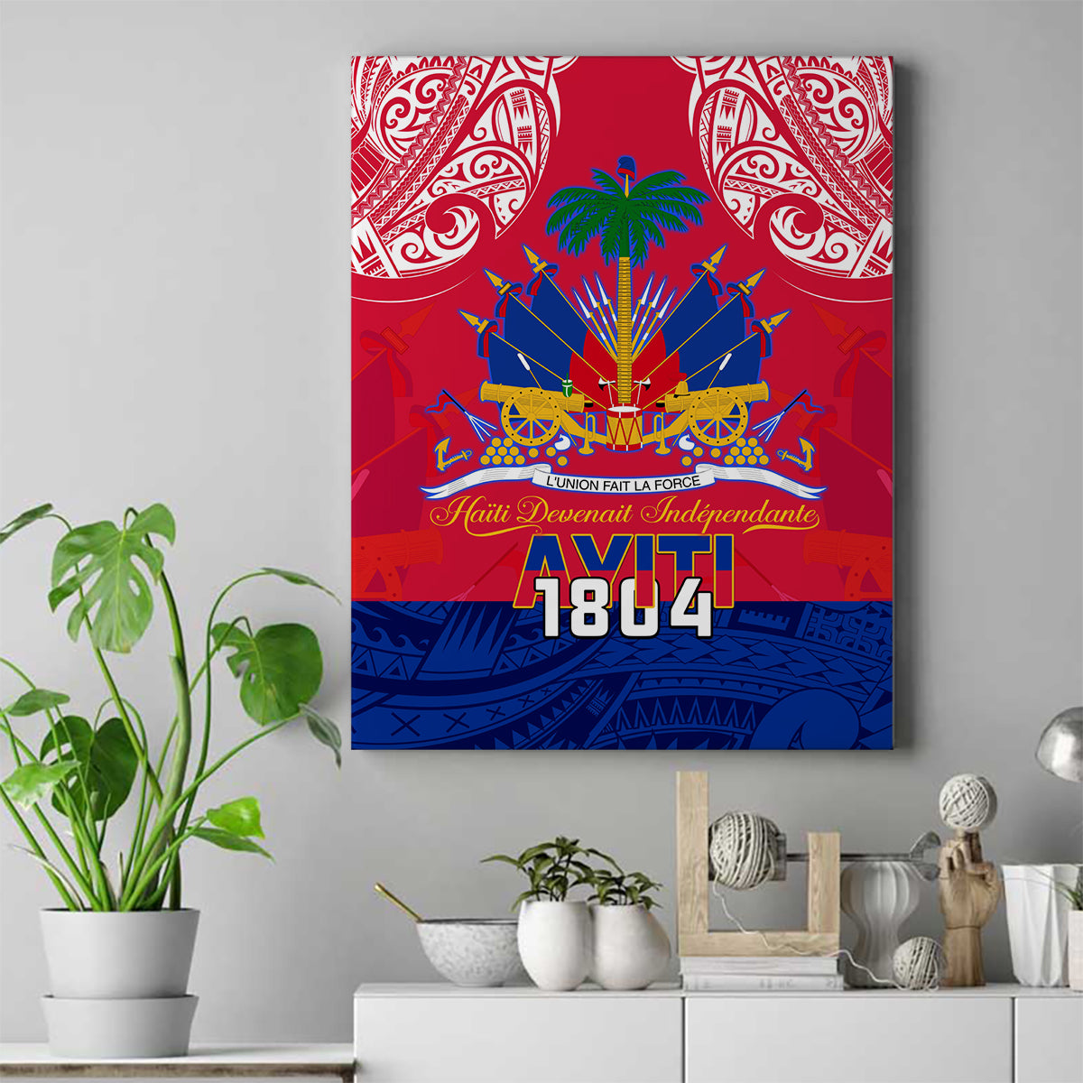 Haiti Independence Day Canvas Wall Art Libete Egalite Fratenite Ayiti 1804 With Polynesian Pattern LT9 - Wonder Print Shop