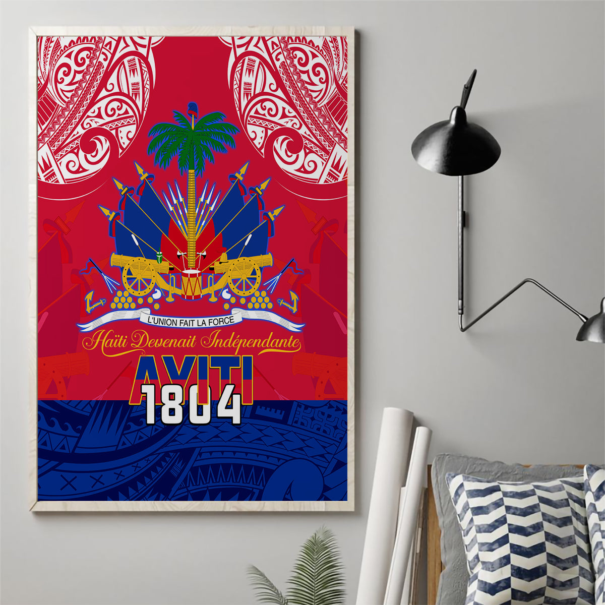 Haiti Independence Day Canvas Wall Art Libete Egalite Fratenite Ayiti 1804 With Polynesian Pattern LT9 - Wonder Print Shop