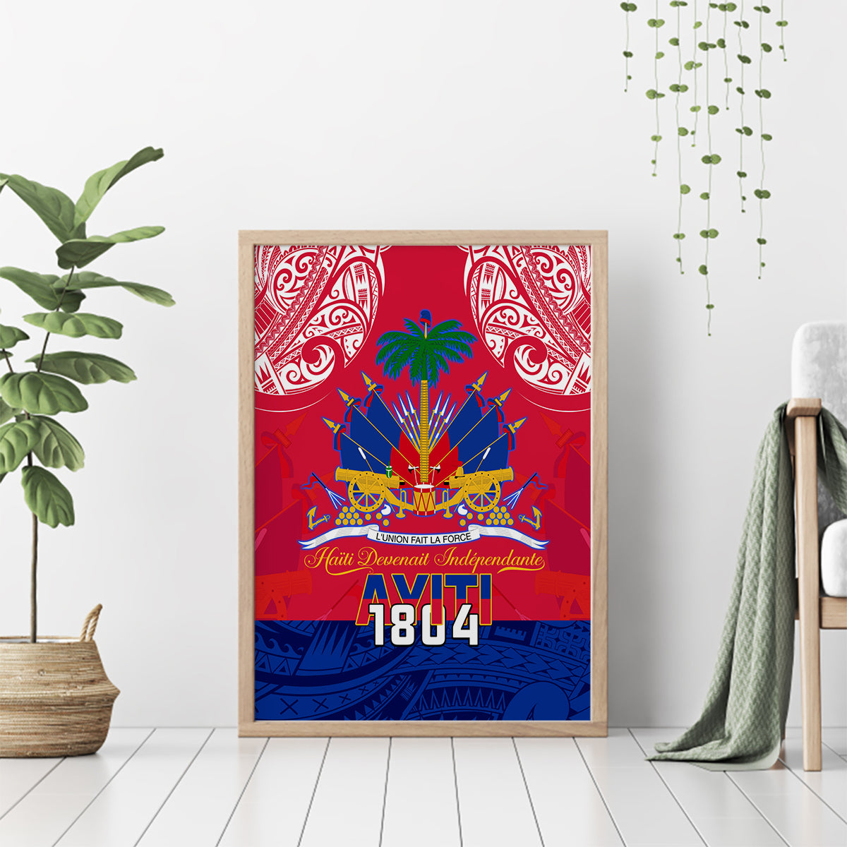 Haiti Independence Day Canvas Wall Art Libete Egalite Fratenite Ayiti 1804 With Polynesian Pattern LT9 - Wonder Print Shop
