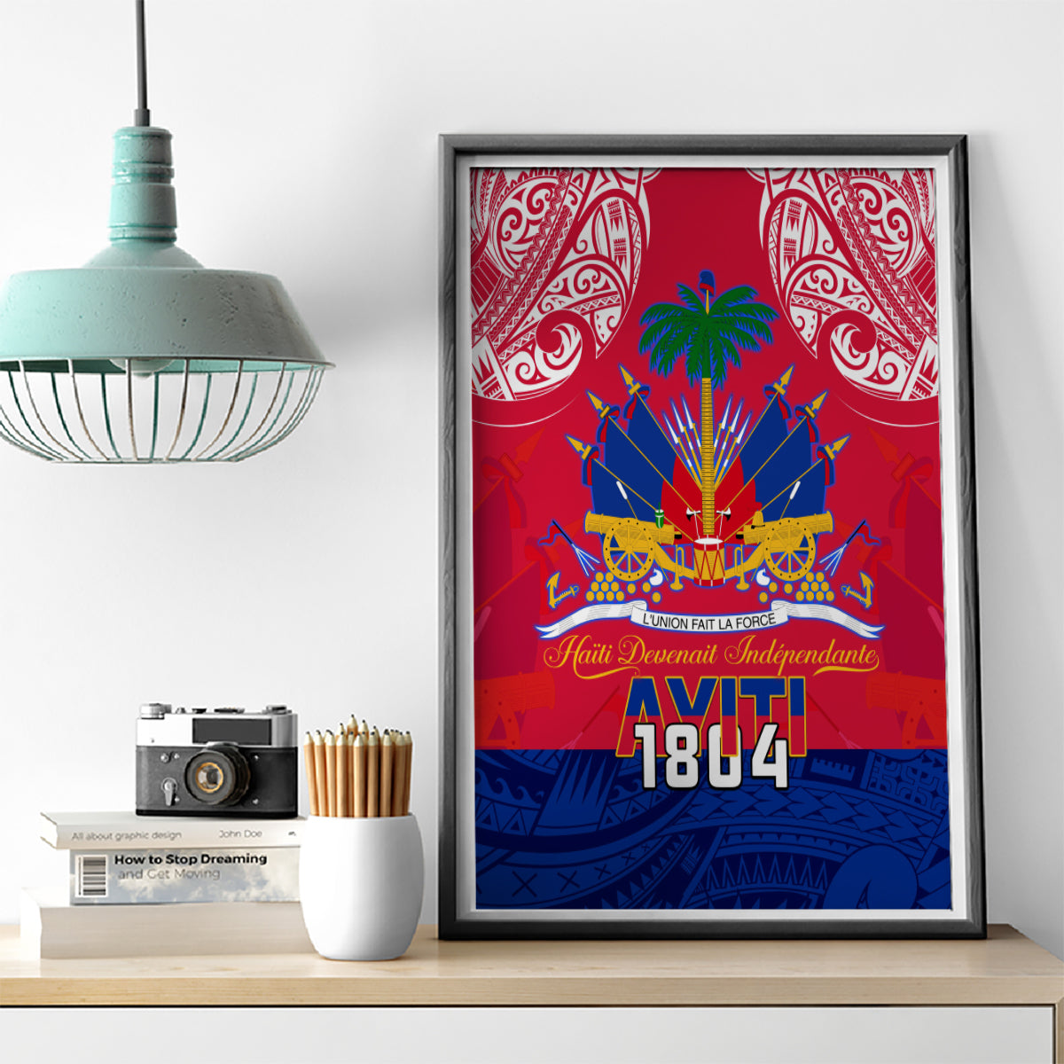 Haiti Independence Day Canvas Wall Art Libete Egalite Fratenite Ayiti 1804 With Polynesian Pattern LT9 - Wonder Print Shop
