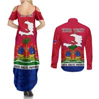 Haiti Independence Day Couples Matching Summer Maxi Dress and Long Sleeve Button Shirt Libete Egalite Fratenite Ayiti 1804 With Polynesian Pattern LT9 - Wonder Print Shop