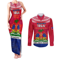 Haiti Independence Day Couples Matching Tank Maxi Dress and Long Sleeve Button Shirt Libete Egalite Fratenite Ayiti 1804 With Polynesian Pattern LT9 - Wonder Print Shop