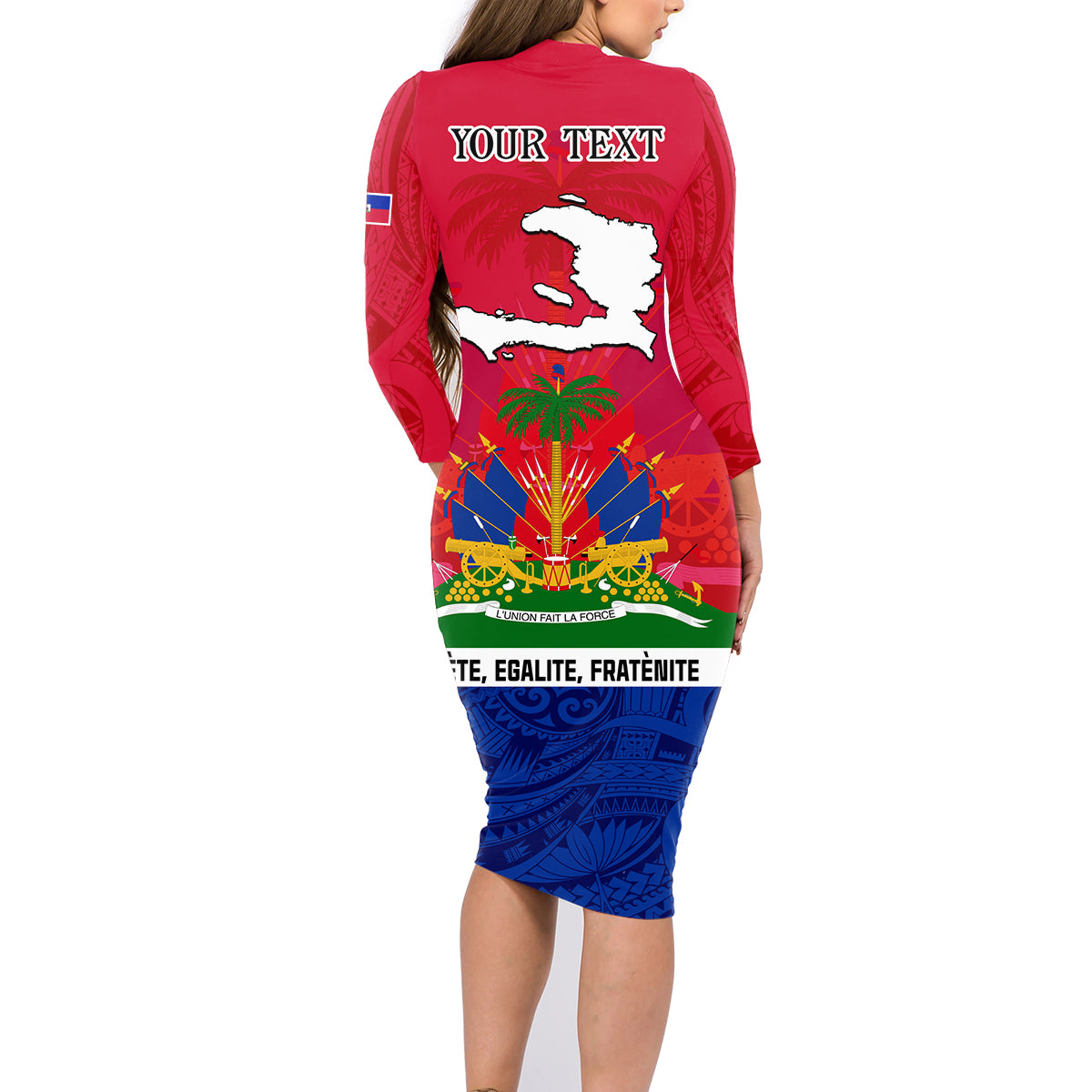 Haiti Independence Day Family Matching Long Sleeve Bodycon Dress and Hawaiian Shirt Libete Egalite Fratenite Ayiti 1804 With Polynesian Pattern LT9 - Wonder Print Shop
