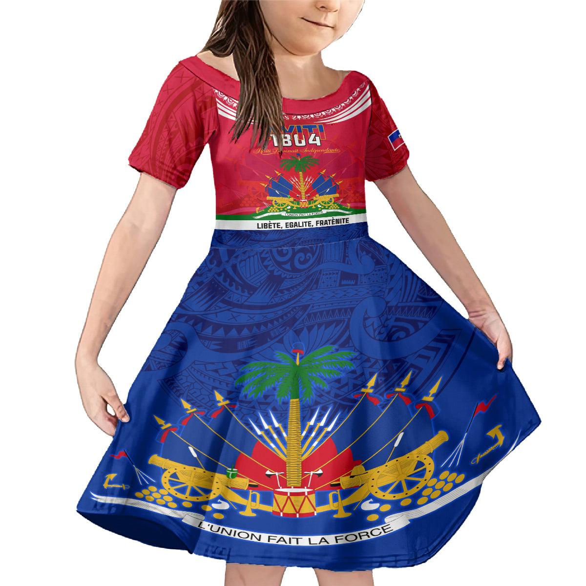 Haiti Independence Day Family Matching Mermaid Dress and Hawaiian Shirt Libete Egalite Fratenite Ayiti 1804 With Polynesian Pattern LT9 - Wonder Print Shop