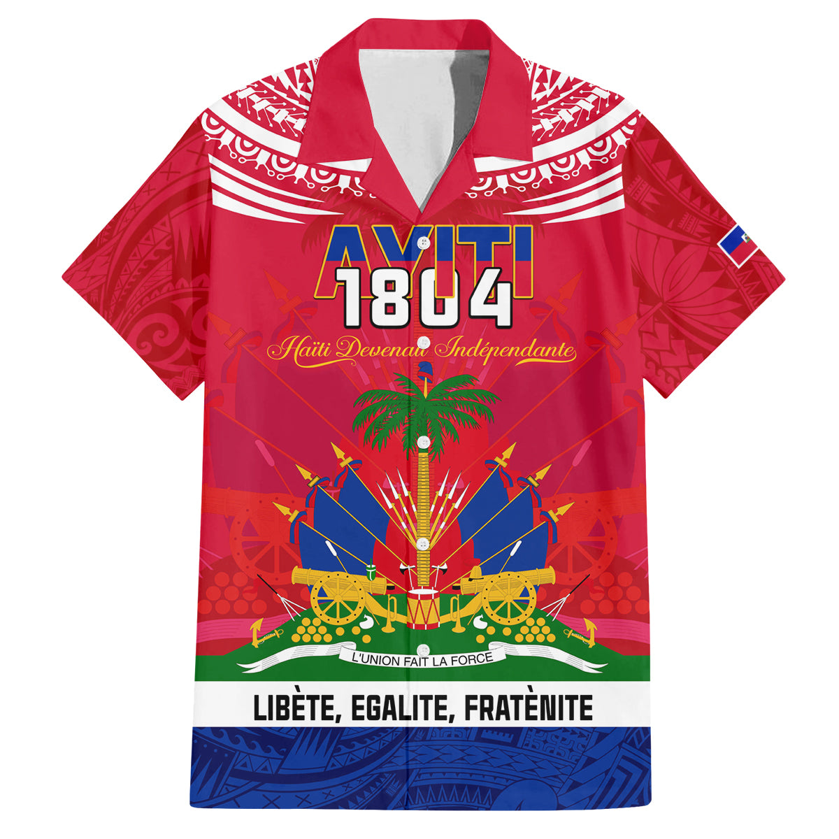 Haiti Independence Day Family Matching Off Shoulder Long Sleeve Dress and Hawaiian Shirt Libete Egalite Fratenite Ayiti 1804 With Polynesian Pattern - Wonder Print Shop