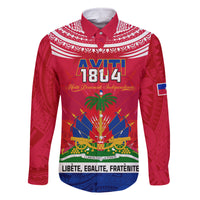 Haiti Independence Day Family Matching Off Shoulder Long Sleeve Dress and Hawaiian Shirt Libete Egalite Fratenite Ayiti 1804 With Polynesian Pattern - Wonder Print Shop