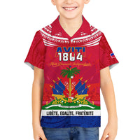 Haiti Independence Day Family Matching Off Shoulder Long Sleeve Dress and Hawaiian Shirt Libete Egalite Fratenite Ayiti 1804 With Polynesian Pattern - Wonder Print Shop