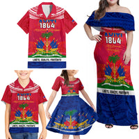 Haiti Independence Day Family Matching Off Shoulder Maxi Dress and Hawaiian Shirt Libete Egalite Fratenite Ayiti 1804 With Polynesian Pattern LT9 - Wonder Print Shop
