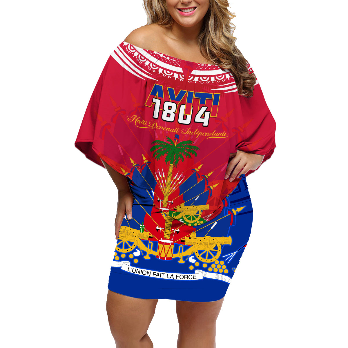 Haiti Independence Day Family Matching Off Shoulder Short Dress and Hawaiian Shirt Libete Egalite Fratenite Ayiti 1804 With Polynesian Pattern LT9 - Wonder Print Shop